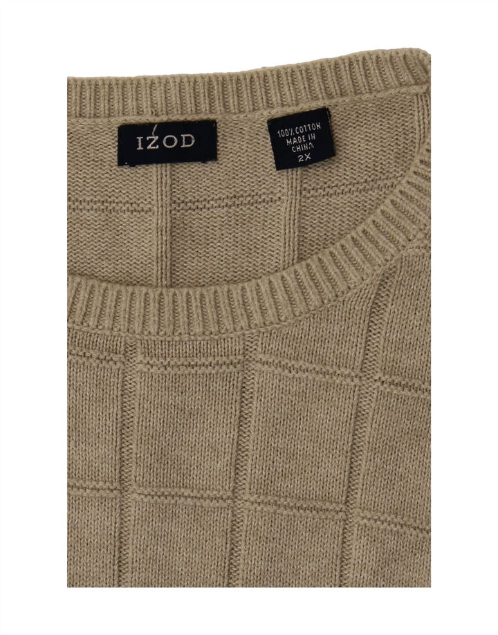IZOD Mens Crew Neck Jumper Sweater 2XL Grey Check Cotton Vintage Izod and Second-Hand Izod from Messina Hembry 