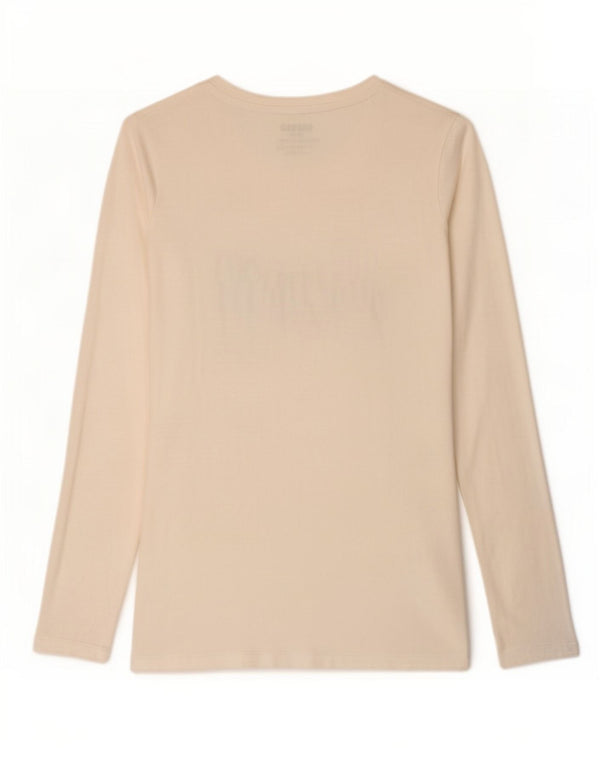 Guess Top grafico da donna a maniche lunghe UK 6 XS in cotone bianco sporco