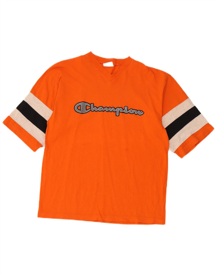 T-shirt grafica da uomo Champion Top in cotone color block arancione medio