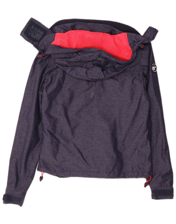 Giacca antipioggia da donna con cappuccio Superdry UK 10 Small nylon blu navy