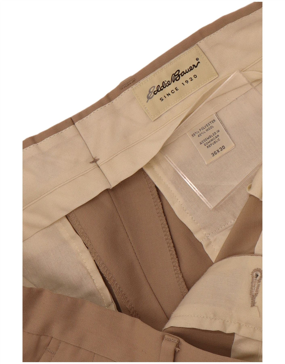 Pantaloni chino da uomo con pegging Eddie Bauer W36 L30 poliestere beige