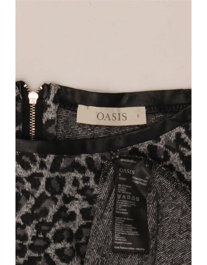 Oasis - Top tunica con maniche a 3/4 da donna, UK 10, piccolo poliestere grigio con stampa animalier