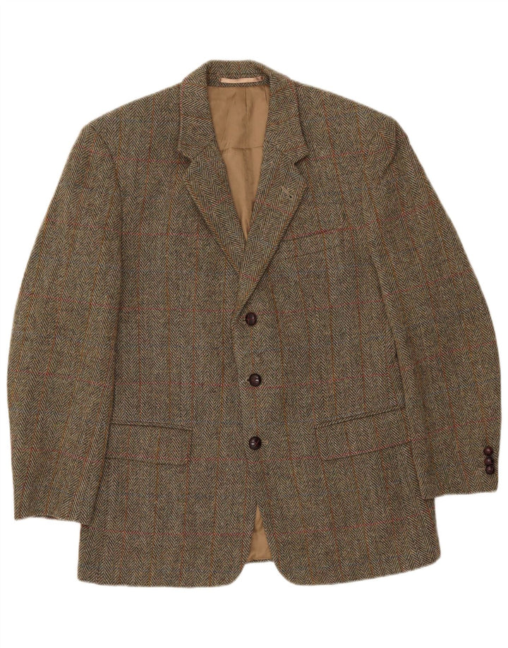 Giacca blazer vintage da uomo a 3 bottoni UK 38 a spina di pesce marrone medio