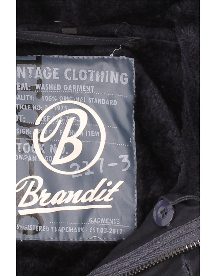 BRANDIT Mens Hooded Parka Jacket UK 36 Small Navy Blue Polyester Vintage Brandit and Second-Hand Brandit from Messina Hembry 