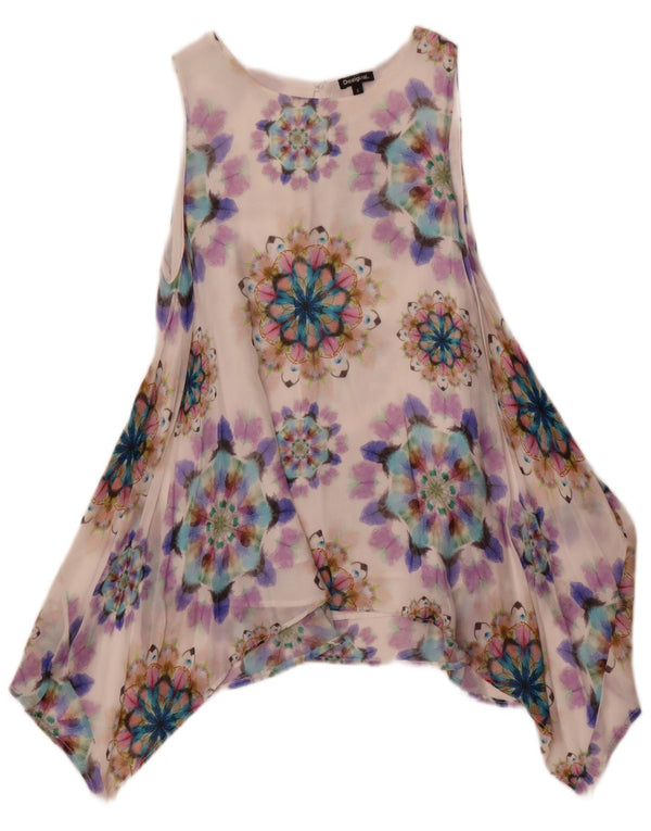 Desigual Top tunica asimmetrica senza maniche da donna UK 10 Small White Floral