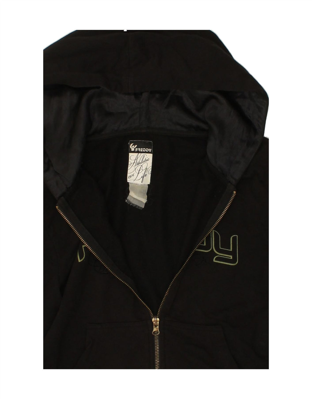 FREDDY Womens Graphic Zip Hoodie Sweater UK 12 Medium Black Vintage Freddy and Second-Hand Freddy from Messina Hembry 