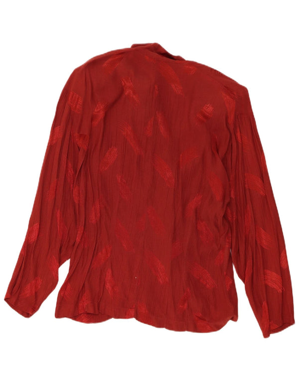 Camicetta camicia vintage da donna con motivo astratto UK 16 grande bordeaux