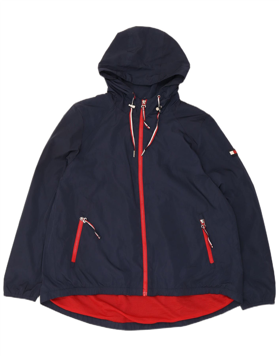 Giacca antipioggia con cappuccio da donna Tommy Hilfiger UK 16 grande poliestere blu navy