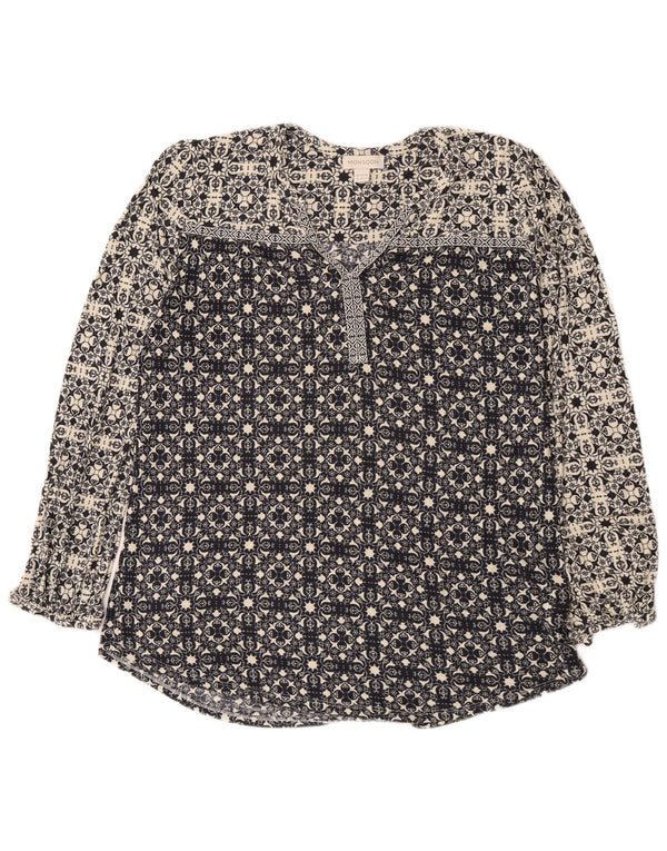 Monsoon Camicetta a maniche lunghe da donna Top UK 16 Large Nero Paisley Viscosa