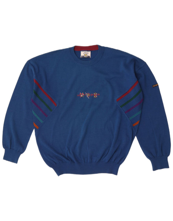 Maglione maglione girocollo con grafica da uomo Navigare, lana d'agnello a righe blu grandi