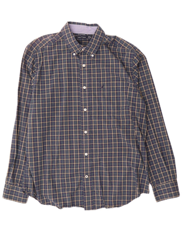 Camicia da uomo Nautica Large in cotone a quadri blu navy