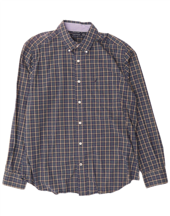 Camicia da uomo Nautica Large in cotone a quadri blu navy