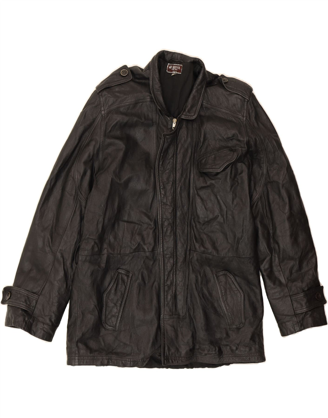LIVERPOOL Mens Leather Jacket UK 38 Medium Black Leather Vintage Liverpool and Second-Hand Liverpool from Messina Hembry 