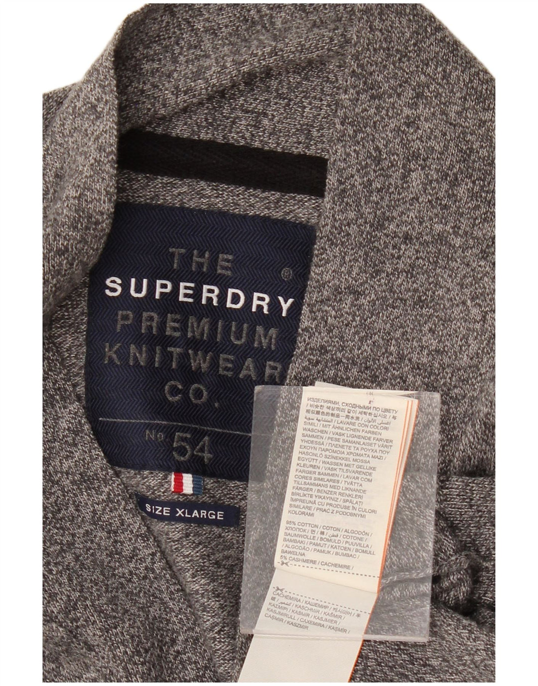 Maglione cardigan da uomo SUPERDRY XL in cotone screziato grigio