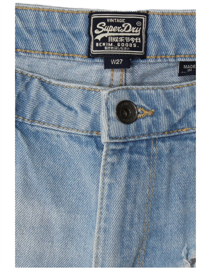 Pantaloncini di jeans con grafica invecchiata da donna SUPERDRY W27 piccolo cotone blu