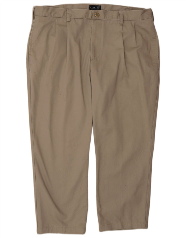 Pantaloni chino da uomo con pegging Izod W38 L25 cotone grigio