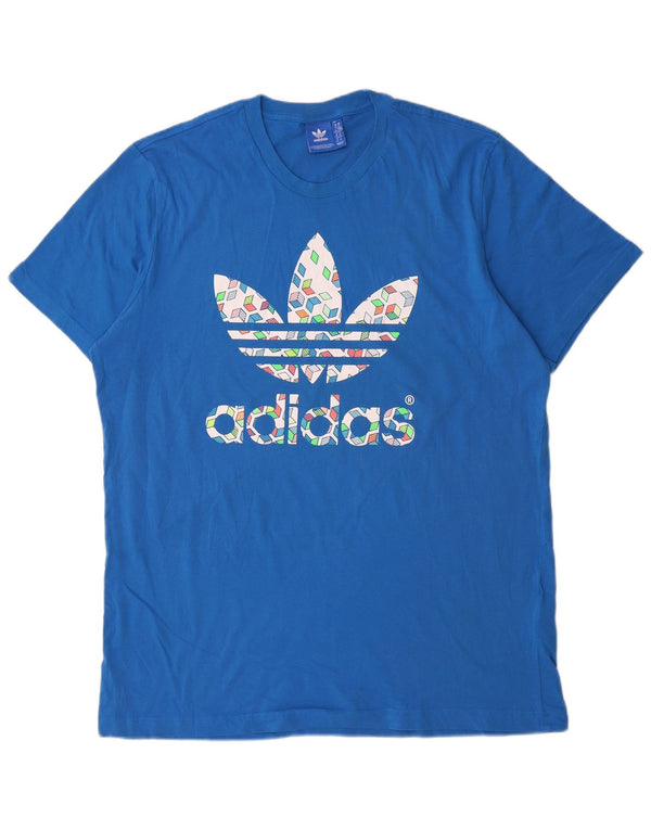 T-shirt grafica da uomo Adidas Top XL in cotone blu