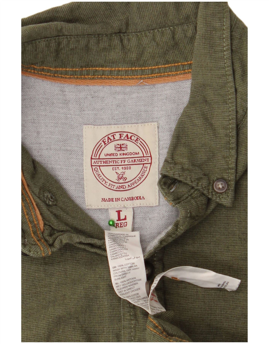 FAT FACE Camicia da uomo grande in cotone kaki