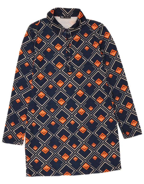 Abito camicia pullover da donna Zara UK 12 medio blu navy geometrico