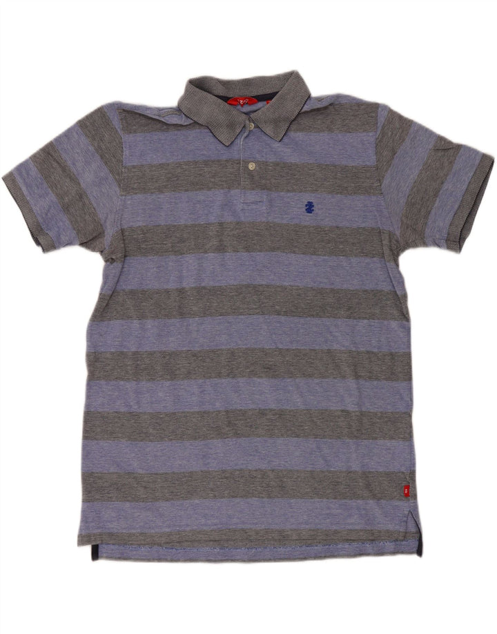 IZOD Mens Polo Shirt Medium Blue Striped Cotton Vintage Izod and Second-Hand Izod from Messina Hembry 