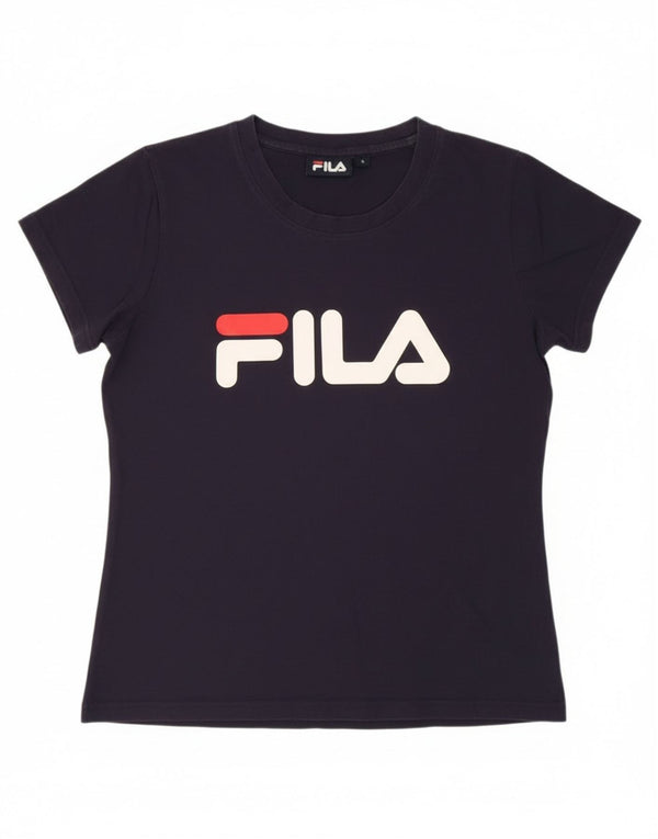 T-shirt grafica da donna Fila Top UK 10 piccola in cotone blu navy