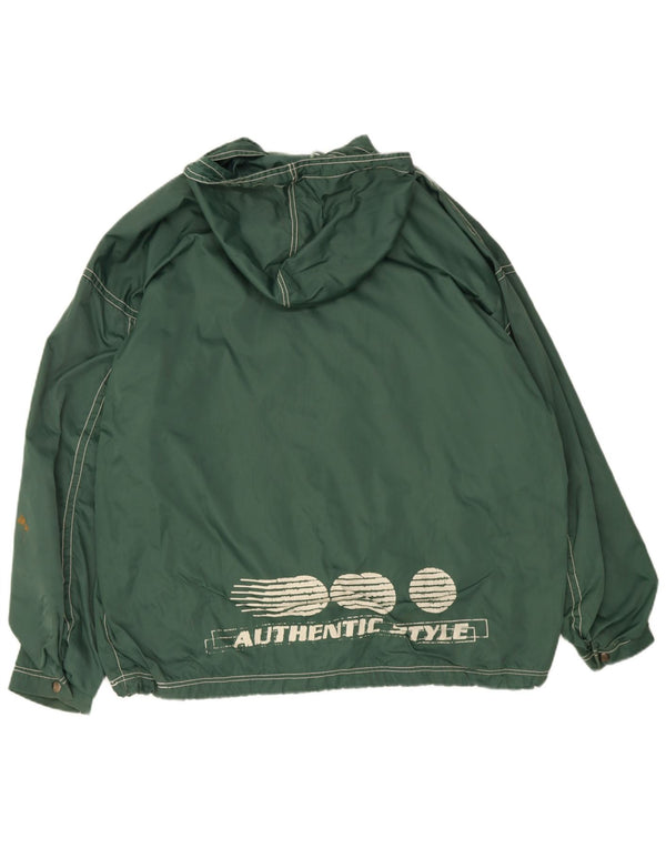 Autentica giacca a vento con cappuccio grafica da uomo UK 40 Large Green Nylon