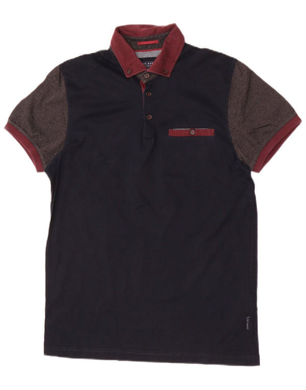 Polo da uomo Ted Baker taglia 2 piccola in cotone color block blu navy