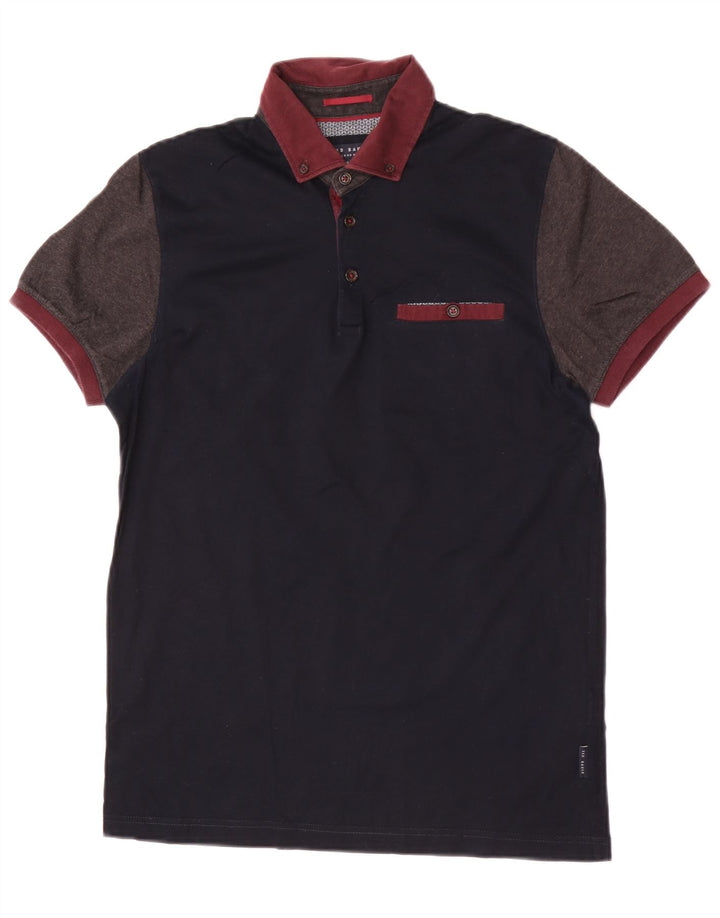 Polo da uomo Ted Baker taglia 2 piccola in cotone color block blu navy