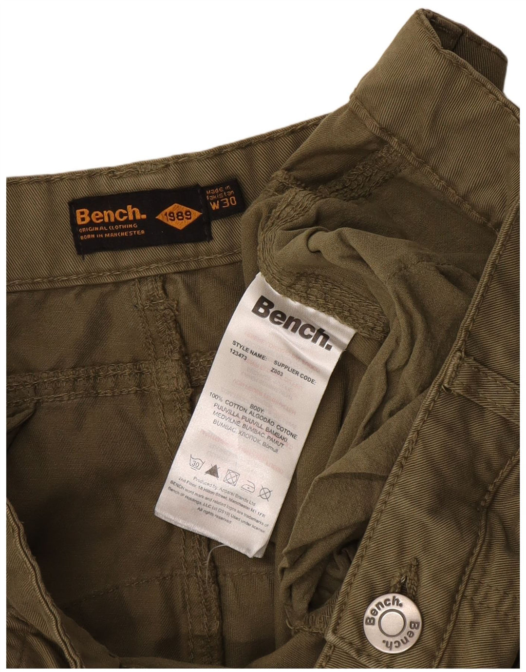 Pantaloncini cargo da uomo Bench W30 in cotone verde medio
