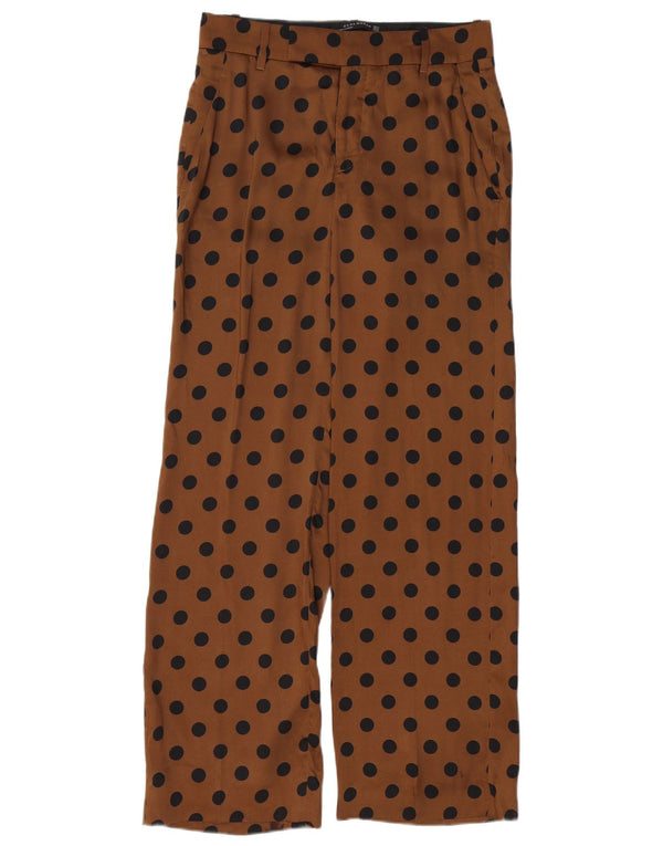 Pantaloni da completo da donna ZARA a gamba larga XS W24 L30 Poliestere a pois marrone