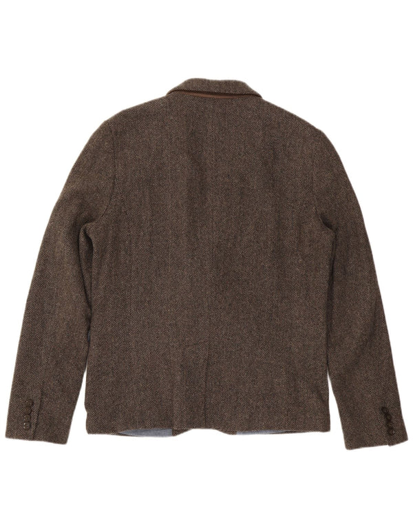 Giacca blazer da uomo a 2 bottoni Superdry UK 44 2XL Cotone a spina di pesce marrone