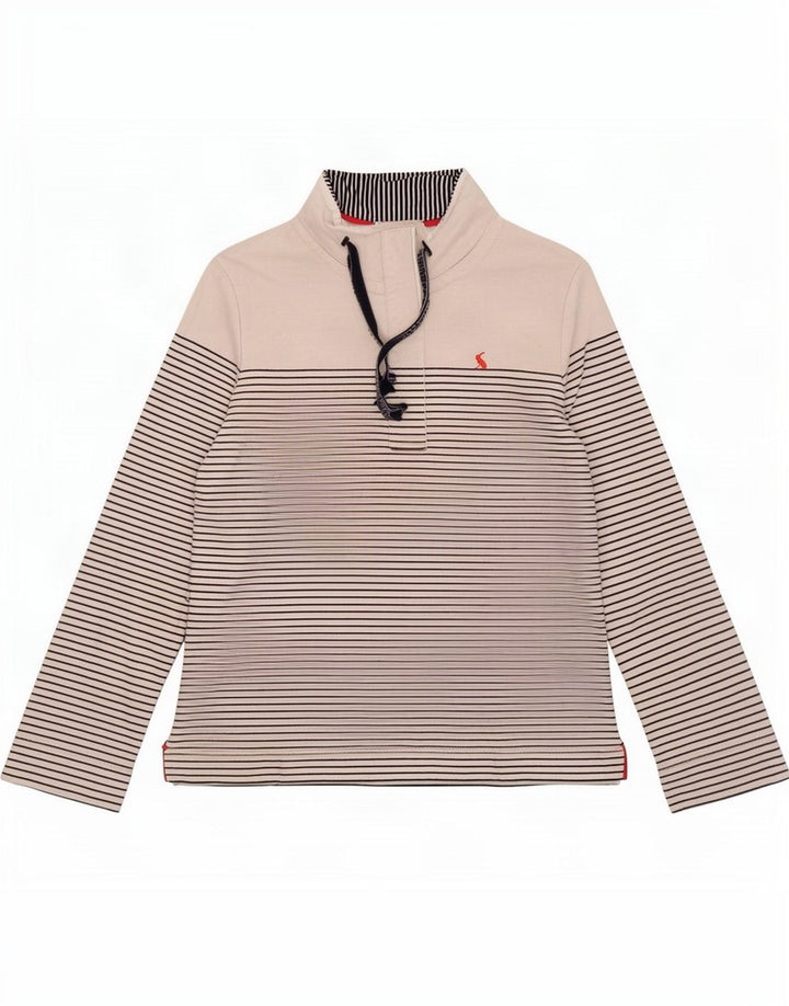 Joules Felpa da Donna con Collo a Bottoni Maglione UK 8 Piccolo Cotone a Righe Bianche