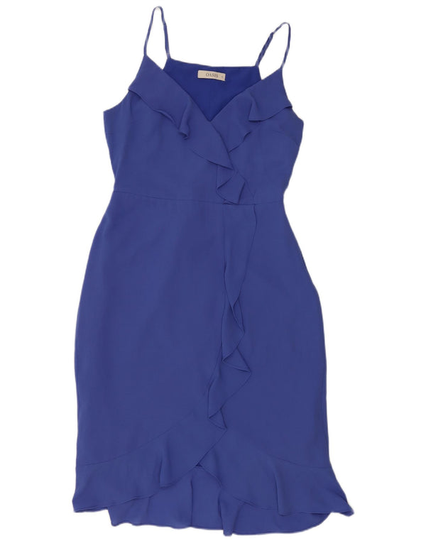 Abito tubino da donna senza maniche con volant sul davanti Oasis UK 12 Blu medio