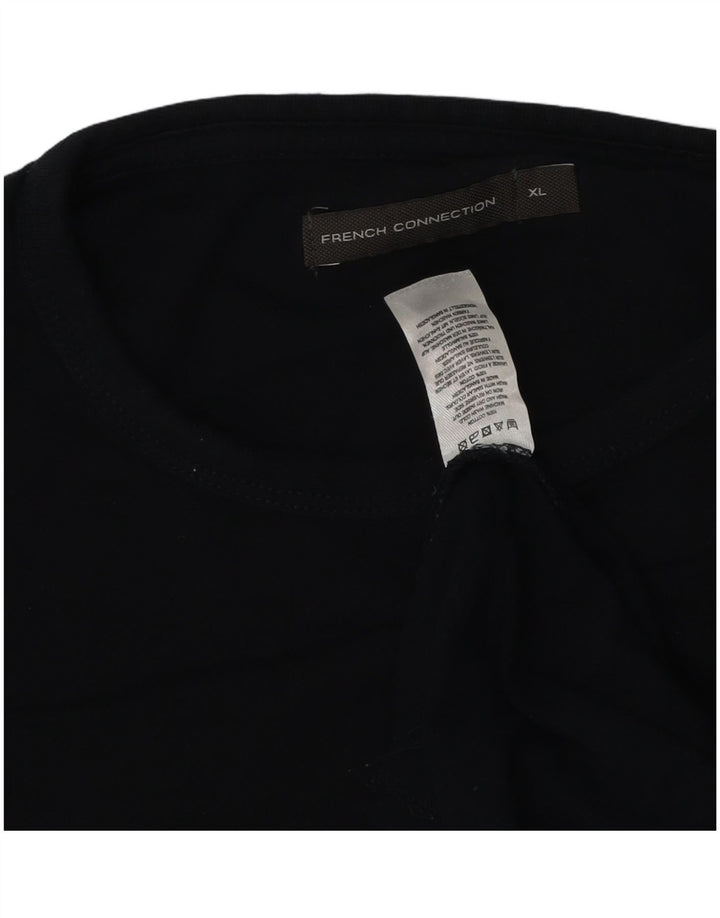 French Connection Top da uomo a manica lunga XL in cotone blu navy