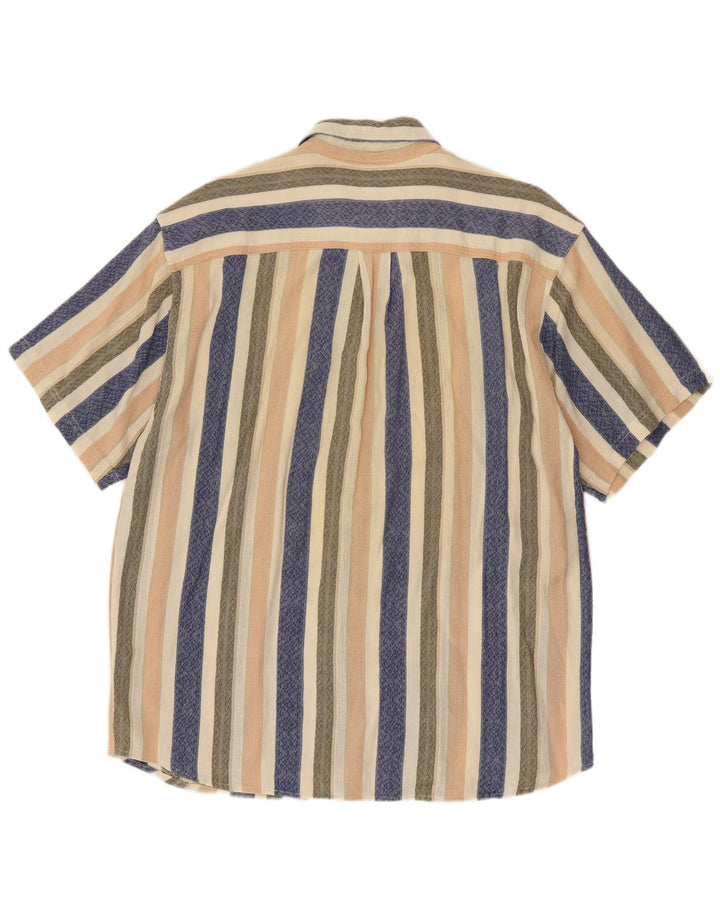 Camicia vintage da uomo a maniche corte XL in cotone a righe multicolore