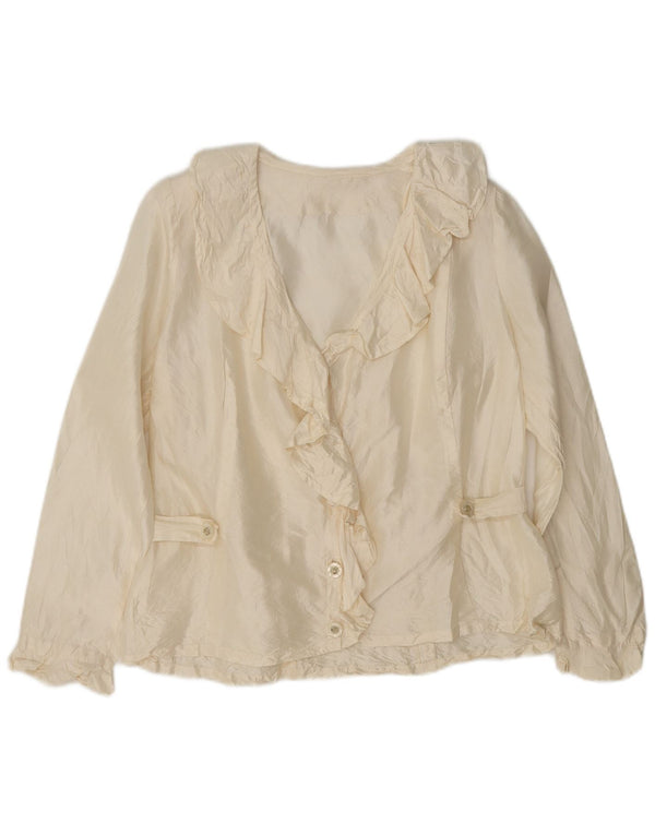 Camicetta da donna vintage con volant sul davanti, taglia UK 10, piccola, bianco sporco