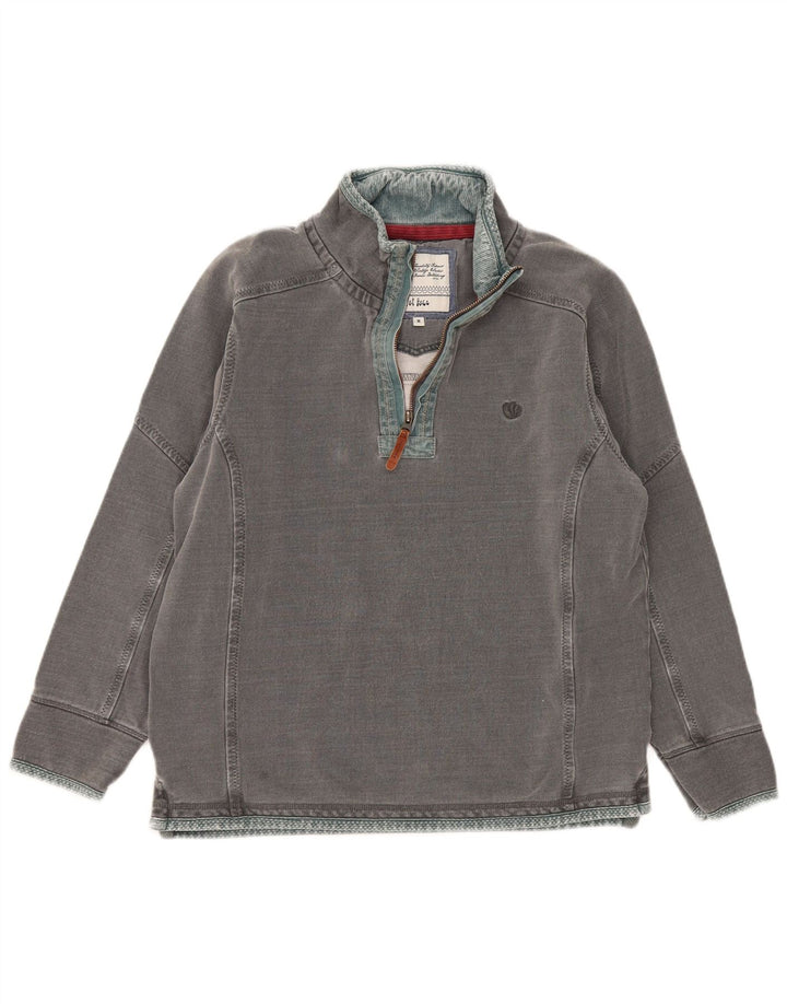 Felpa da uomo con collo con zip Fat Face Maglione in cotone grigio medio