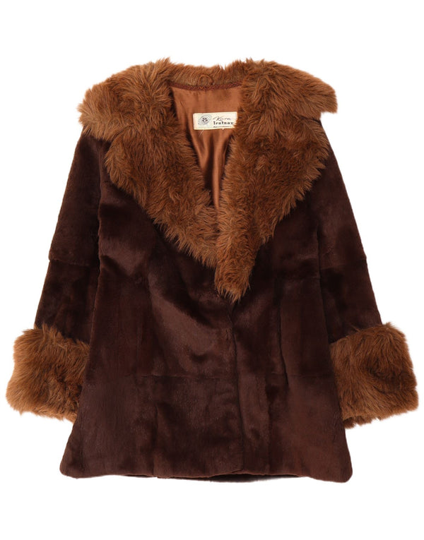 Vintage Womens Faux Fur Overcoat IT 50 XL Brown