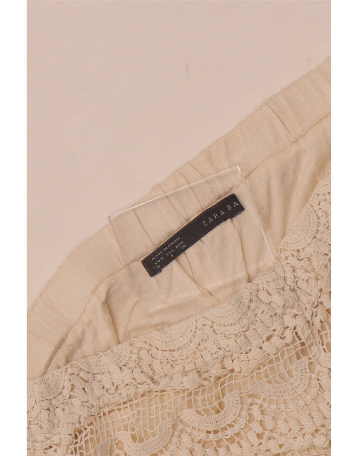 Pantaloni caldi all'uncinetto da donna Zara piccoli W26 bianco sporco