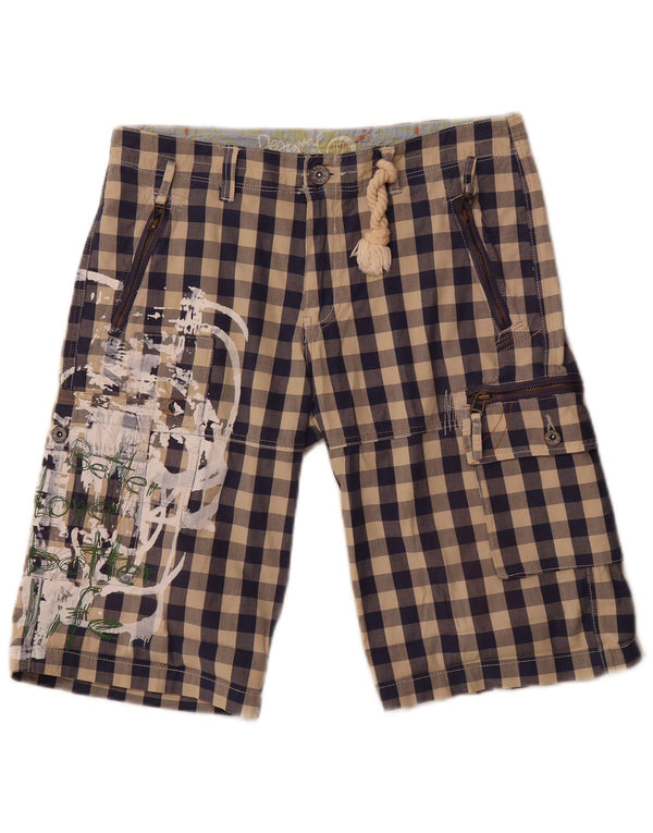 Desigual Pantaloncini cargo grafici da donna EU 42 Large W34 Navy Blue Gingham