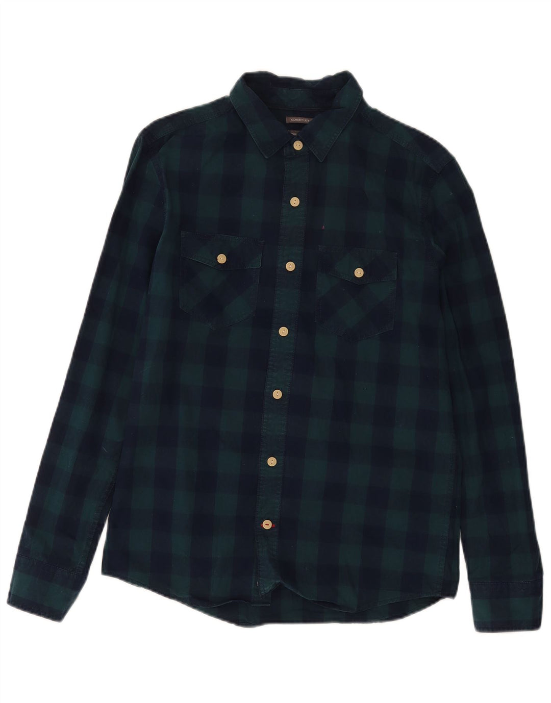 Fat Face Camicia da uomo in flanella dal taglio classico, piccolo cotone a quadri verdi
