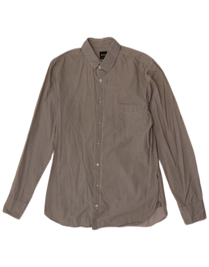 Camicia slim fit da uomo Hugo Boss piccola in cotone maculato grigio
