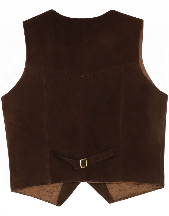 Gilet vintage da uomo in pelle scamosciata piccolo marrone