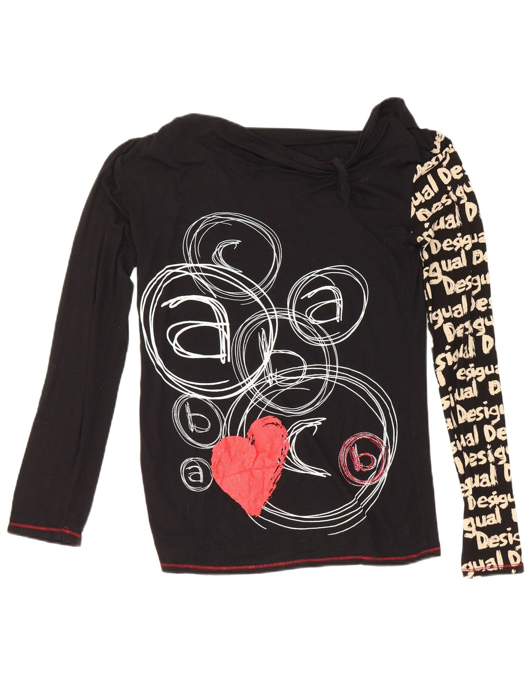 Desigual Donna Graphic Top Manica Lunga UK 12 Medio Nero