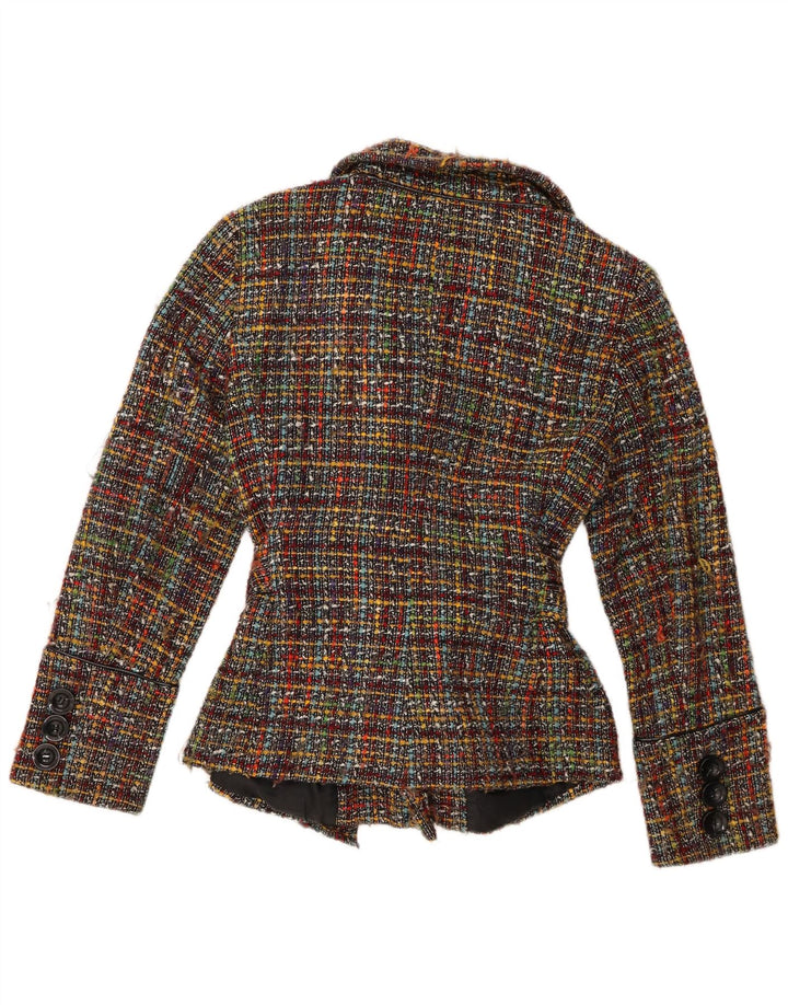 Giacca blazer da donna con cravatta frontale Zara UK 14 grande acrilico a quadri multicolore