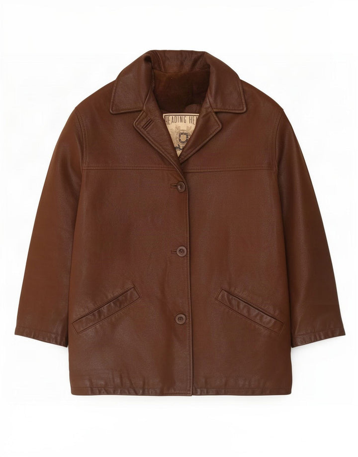 Cappotto in pelle vintage da donna UK 14 Marrone medio