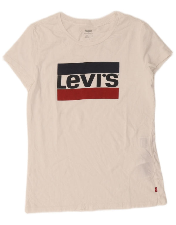 T-shirt grafica da donna Levi's Top UK 12 cotone bianco medio
