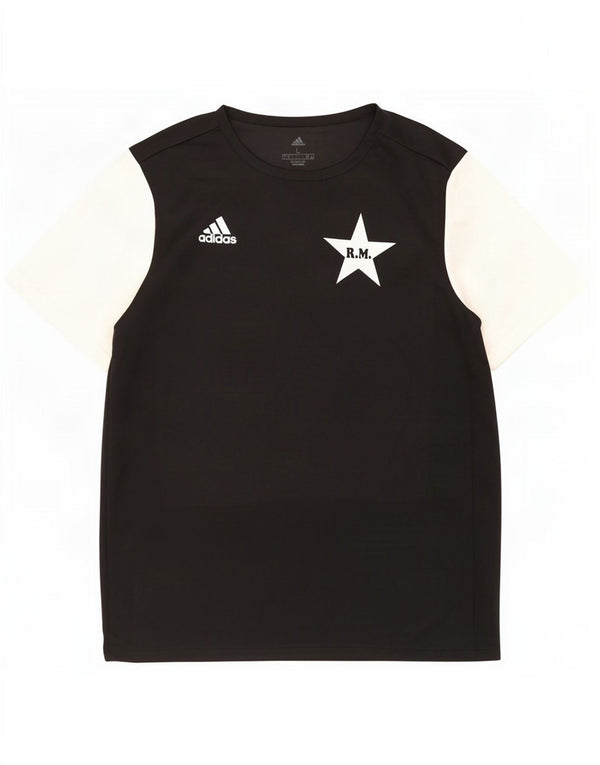 Adidas Uomo Climalite Graphic T-shirt Top Large Nero Colourblock Poliestere