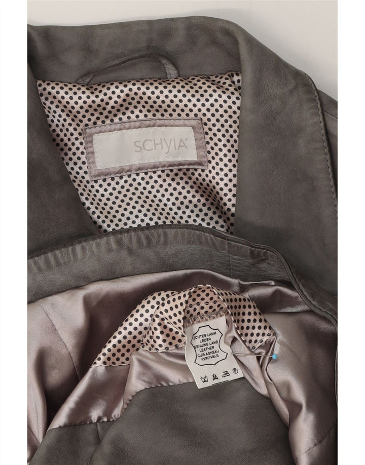Giacca da motociclista in pelle da donna vintage UK 12 Pelle grigio medio