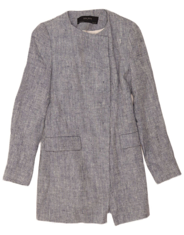 Giacca blazer aperta lunga da donna Zara UK 12 Lino blu medio